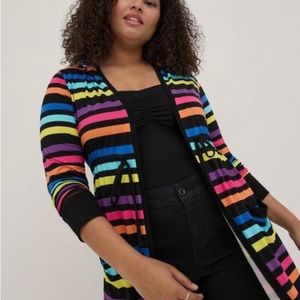 Torrid Super Soft Collection. Bright Striped Front Tie, Hooded Cardigan SZ 1